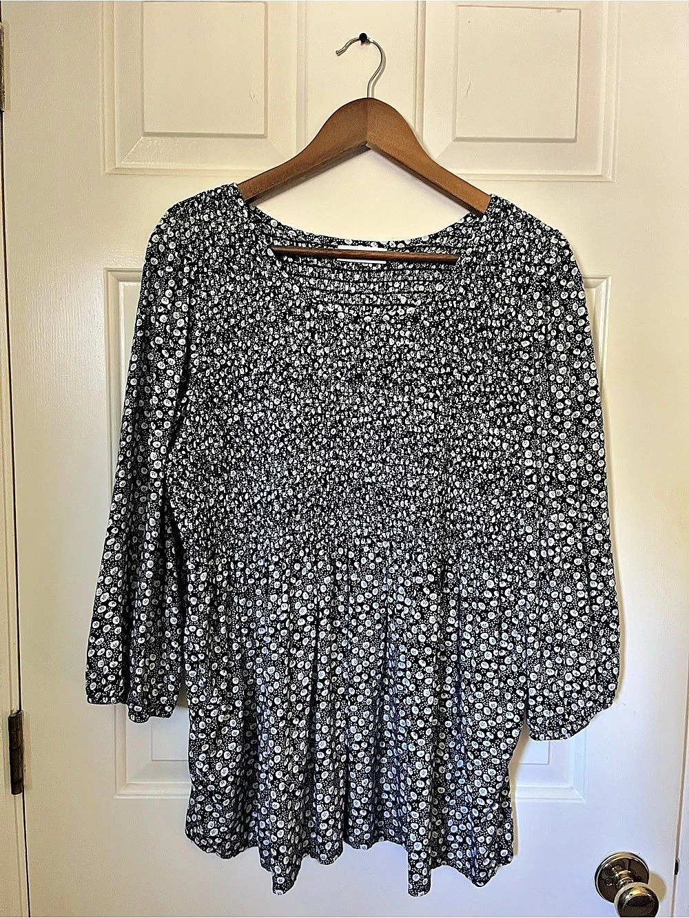 Craft & Barrow Polka Dot Peplum Blouse in Black & White XL Like New